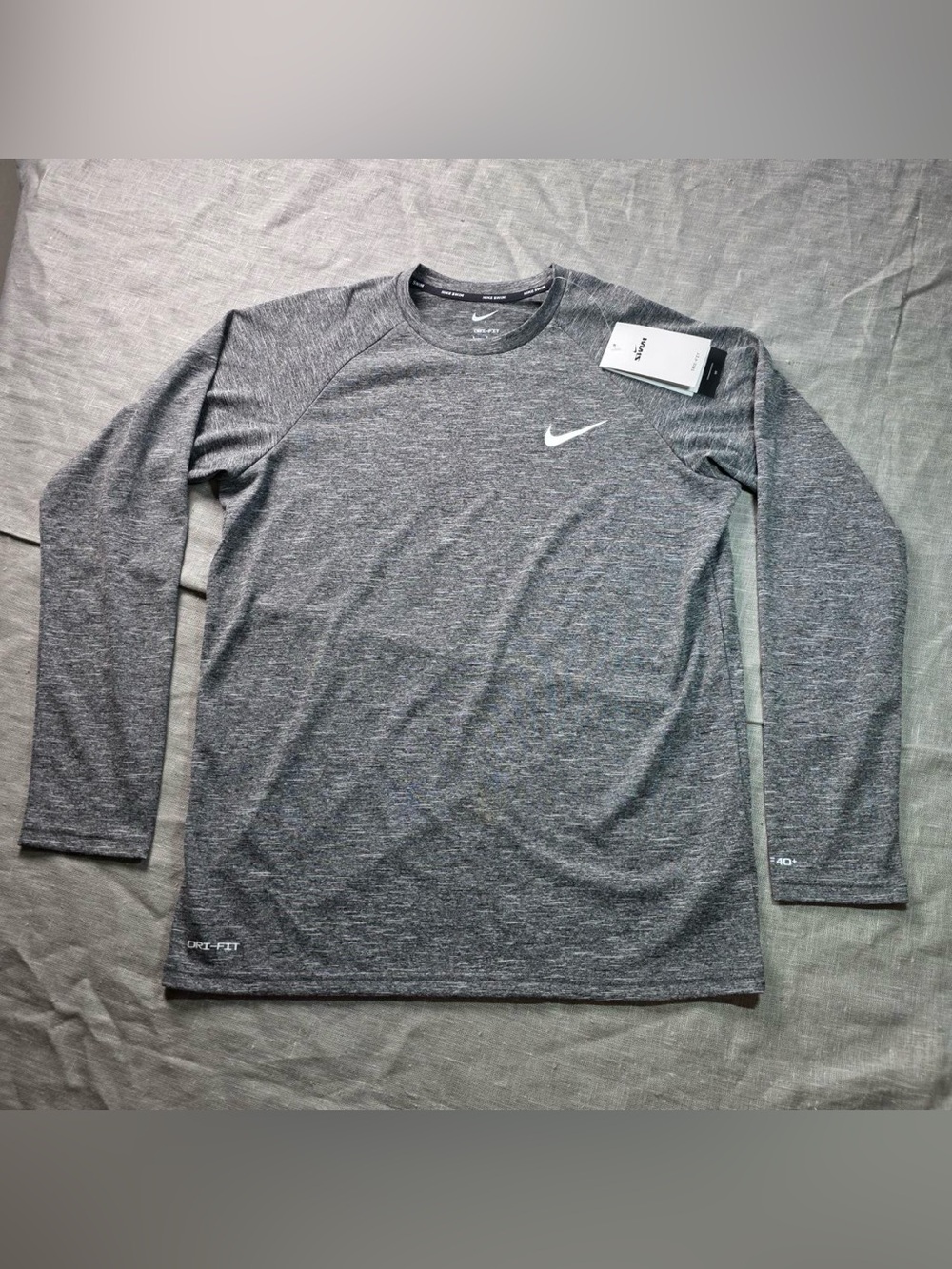NWT Nike Swim Dri-Fit Rashguard Mens Small Grey Long Sleeve UPF 40+ Shirt